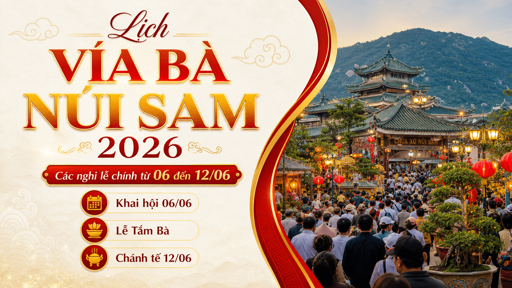 Lịch Vía Bà Chúa Xứ Núi Sam 2026: thời gian và các nghi lễ chính
